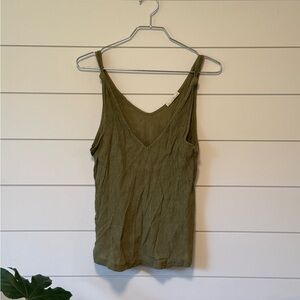 Be Cool Olive Green Women's V Neck Tank Top Knotted Sleeve Size M